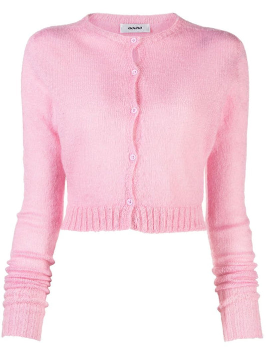 Pink Round Neck Cropped Cardigan