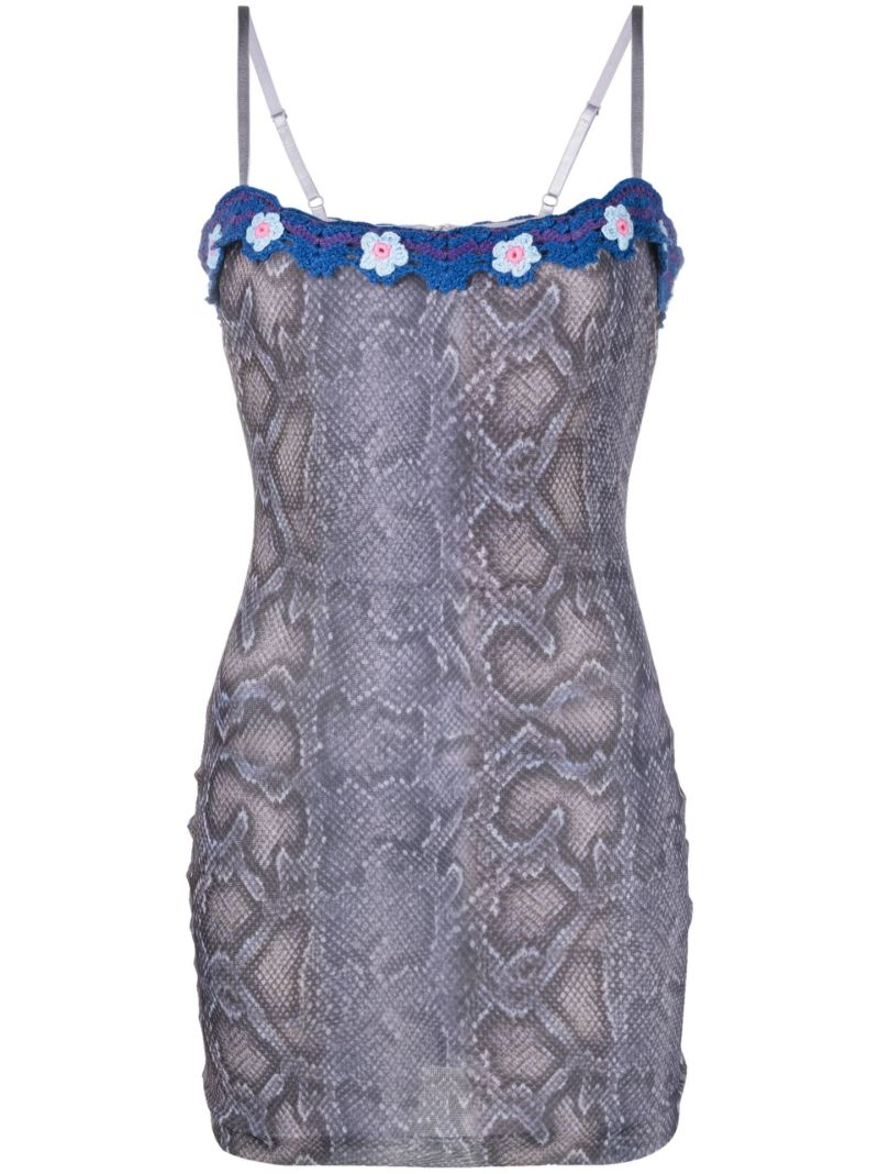 Blue Snakeskin Print Floral Detail Dress