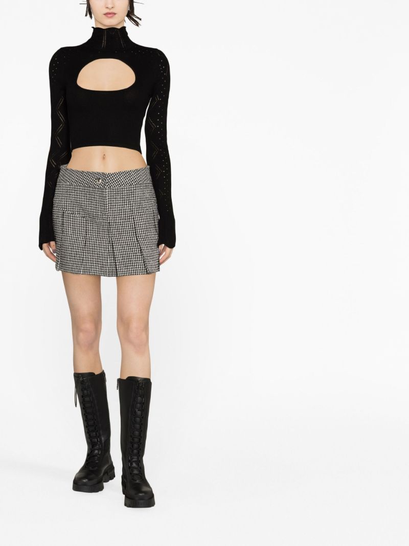 Black Pointelle Knit Cropped Top