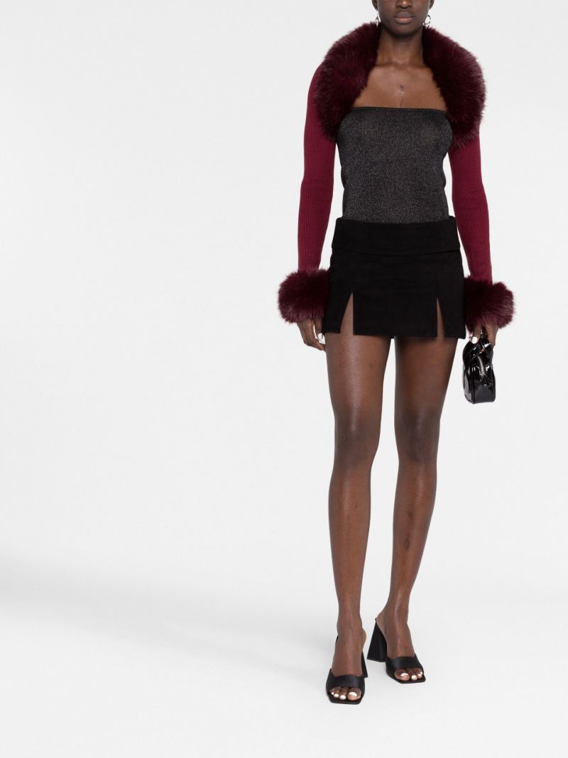 Red Faux Fur Trim Bolero Cardigan