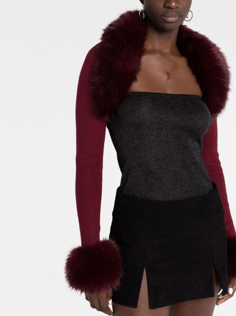 Red Faux Fur Trim Bolero Cardigan