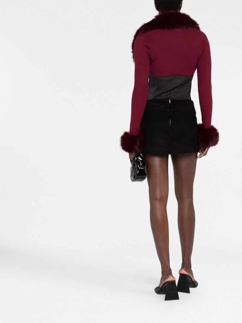 Red Faux Fur Trim Bolero Cardigan