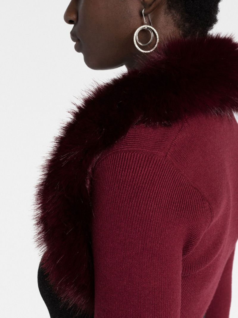 Red Faux Fur Trim Bolero Cardigan