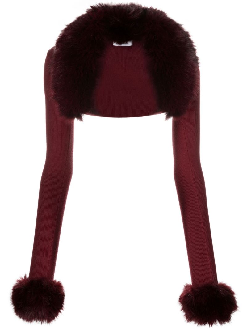 Red Faux Fur Trim Bolero Cardigan