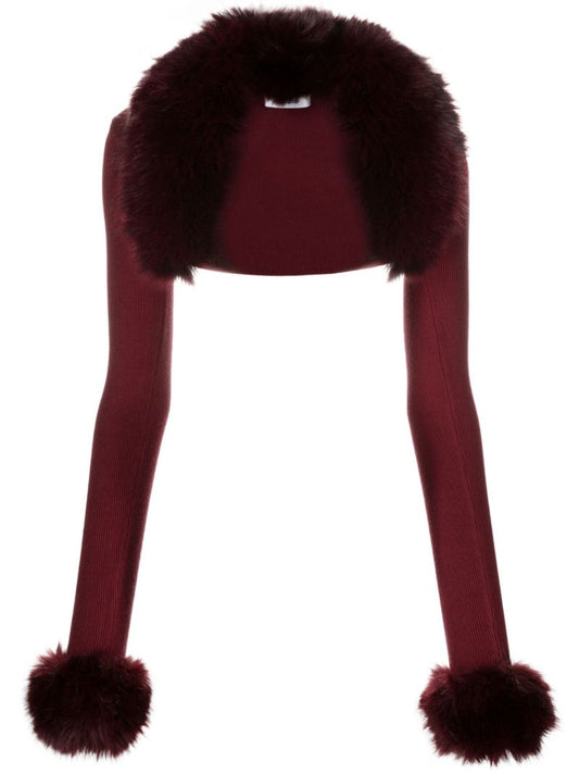 Red Faux Fur Trim Bolero Cardigan