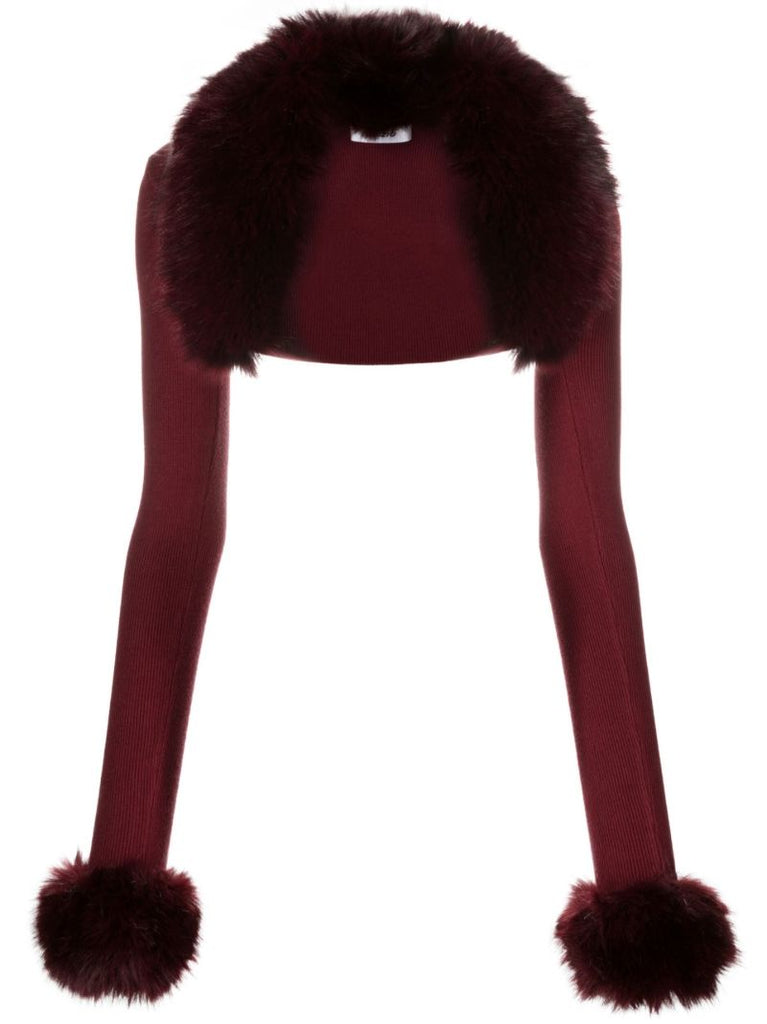 Red Faux Fur Trim Bolero Cardigan