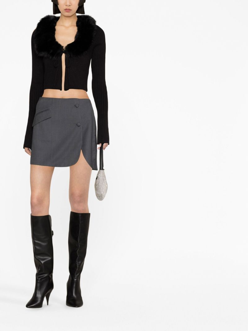 Black Faux Fur Trim Cropped Cardigan