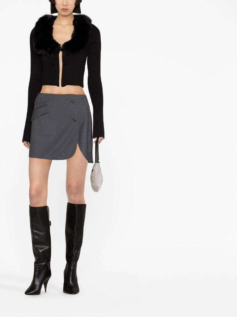 Black Faux Fur Trim Cropped Cardigan
