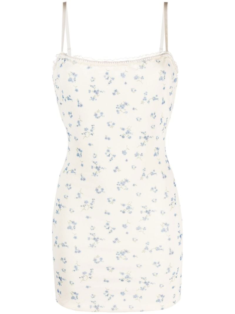 White Floral Print Stretch Mini Dress