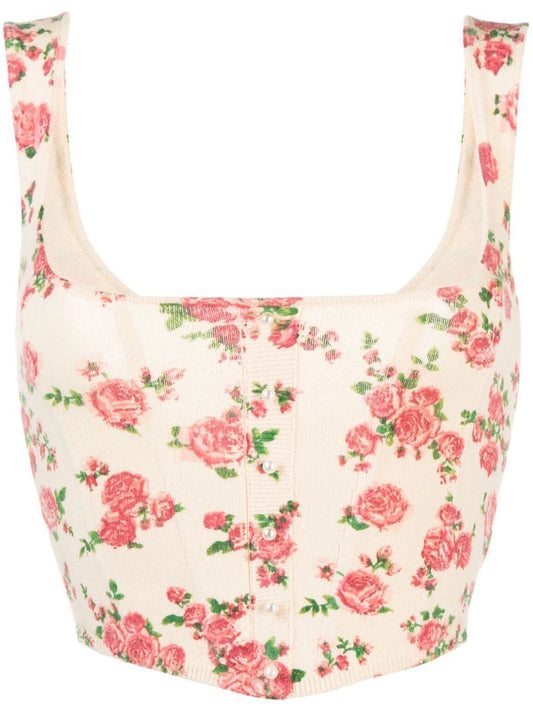 Neutral Floral-print Corset Top