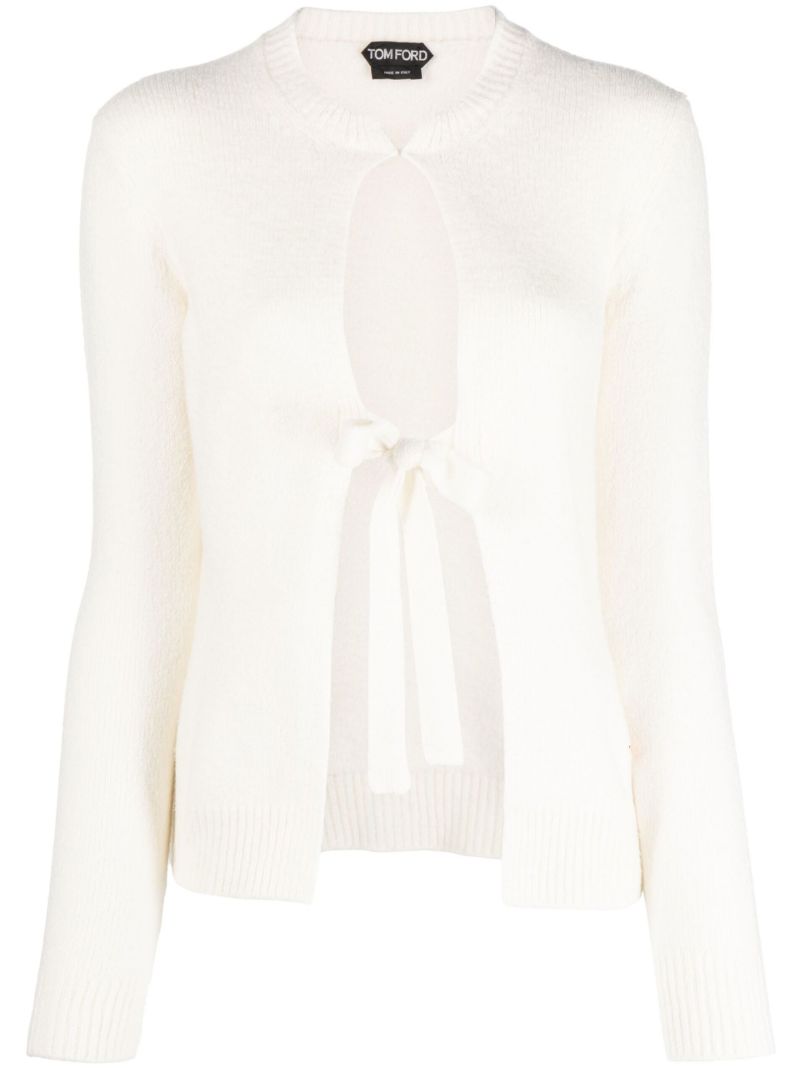 White Cut-out Tie-front Cardigan