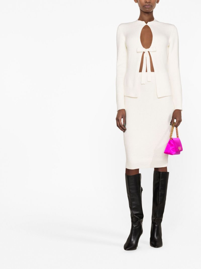 White Cut-out Tie-front Cardigan