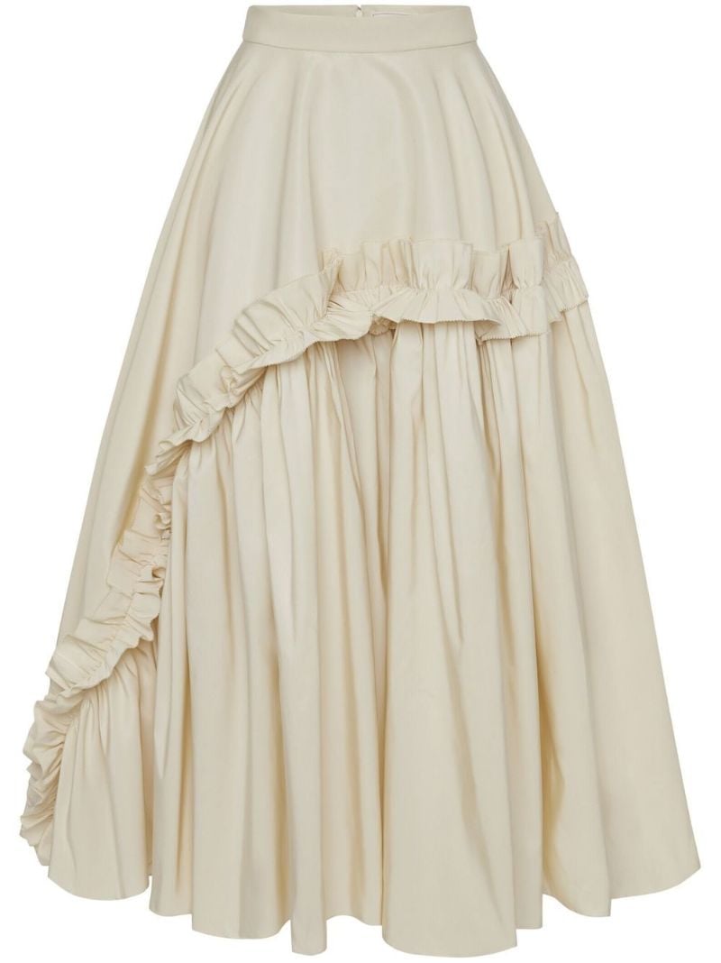 Cream Ruffled Flare Midi Skirt