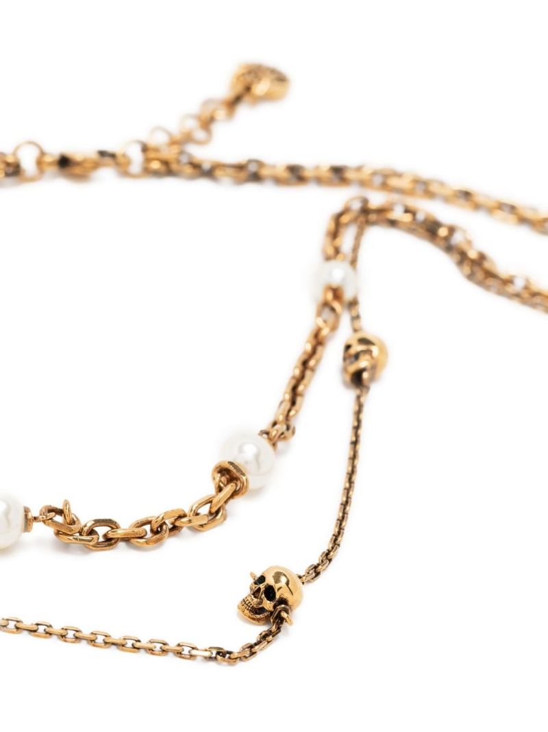 Gold Tone Skull Double Chain Necklace