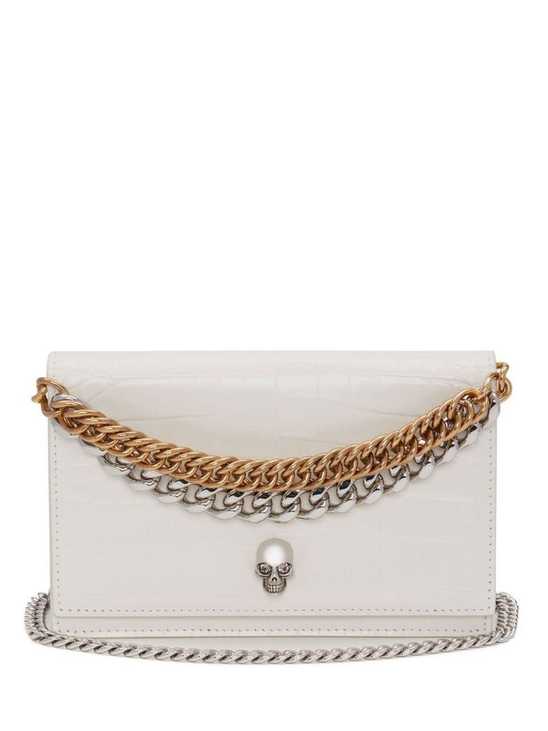 Neutral Skull Mock Croc Leather Shoulder Bag