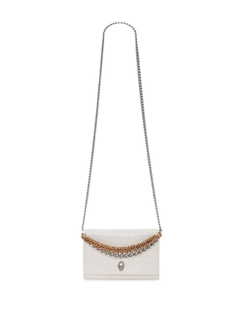 Neutral Skull Mock Croc Leather Shoulder Bag