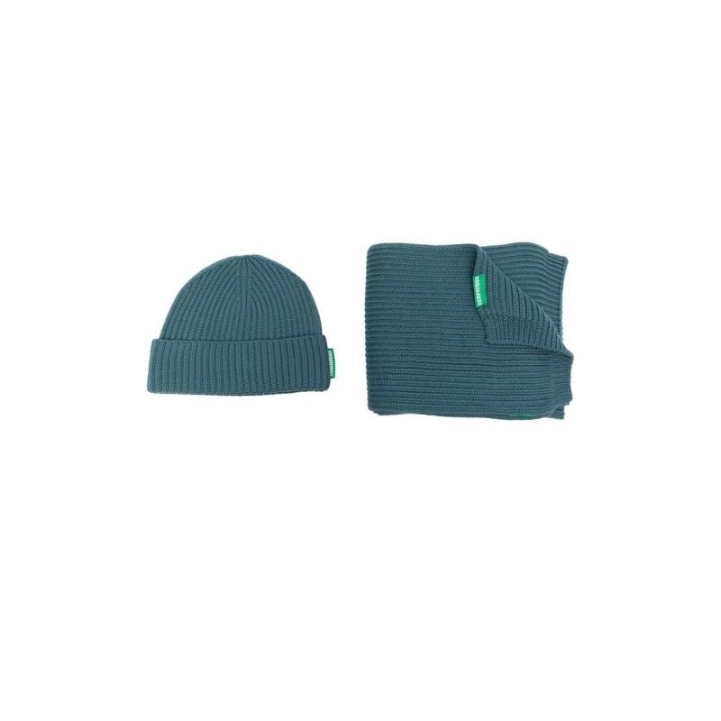 Blue Ribbed Hat and Scarf Set