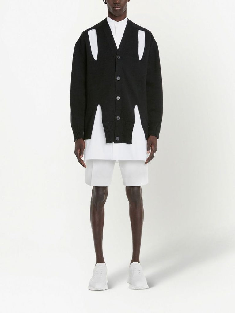 Black Cut-out V-neck Cardigan