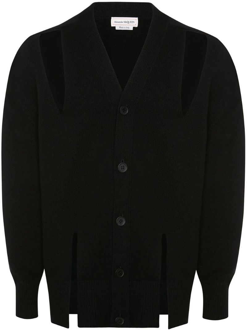 Black Cut-out V-neck Cardigan