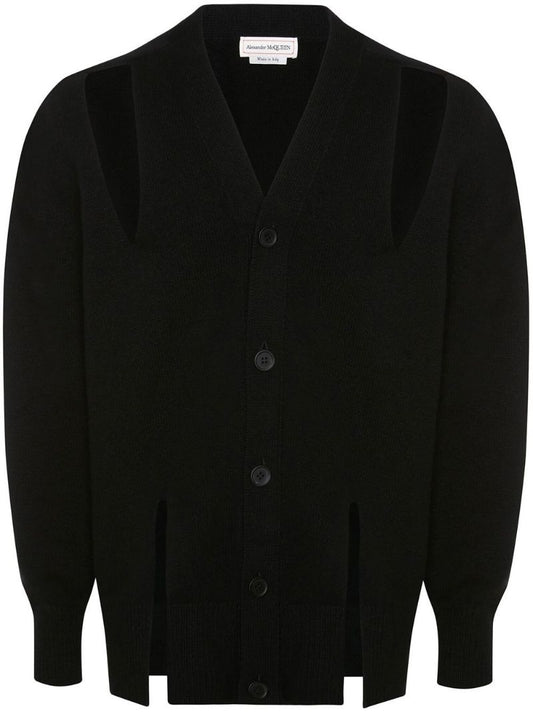 Black Cut-out V-neck Cardigan