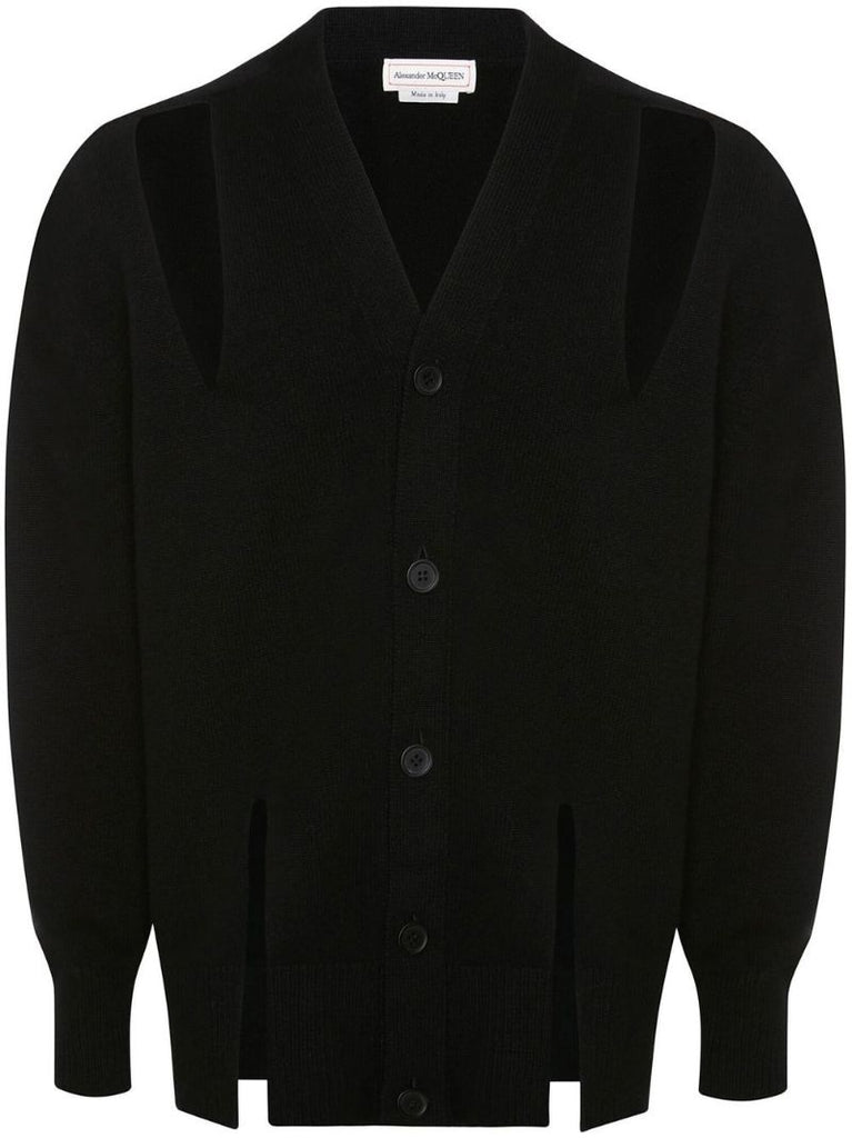 Black Cut-out V-neck Cardigan