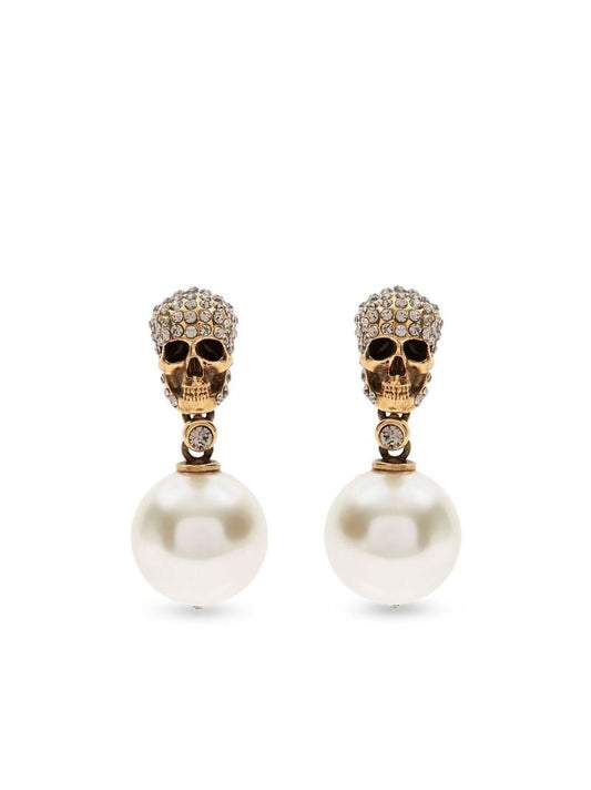 Skull Pearl Drop Earrings