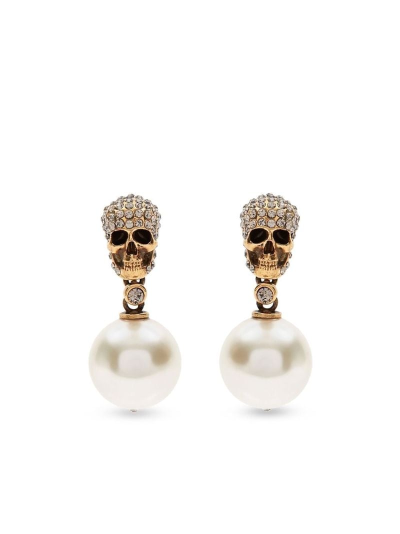 Skull Pearl Drop Earrings