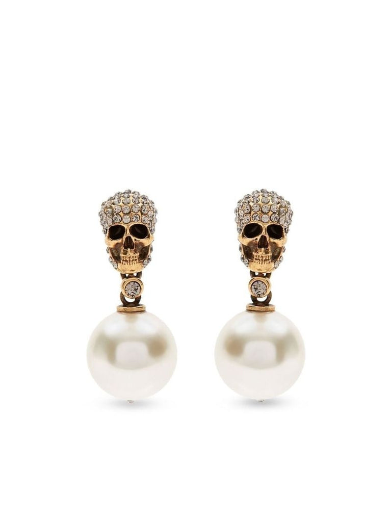 Skull Pearl Drop Earrings