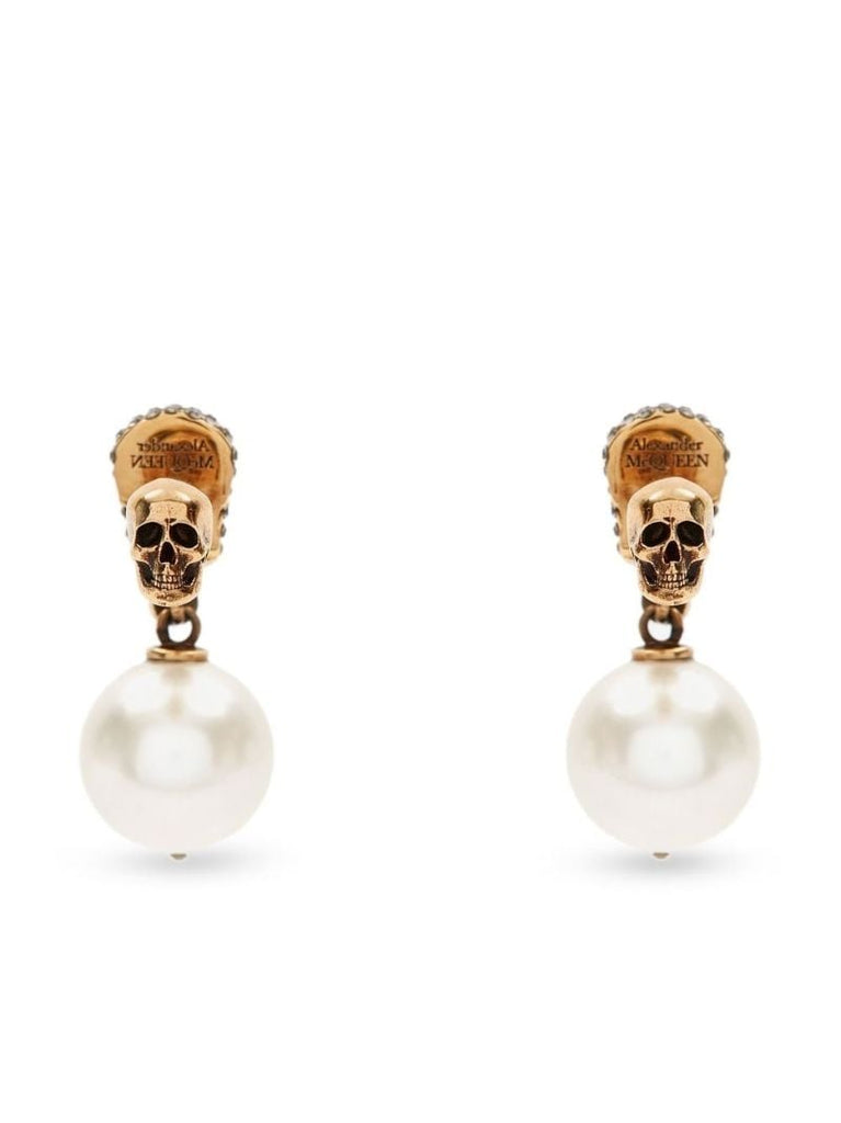Skull Pearl Drop Earrings