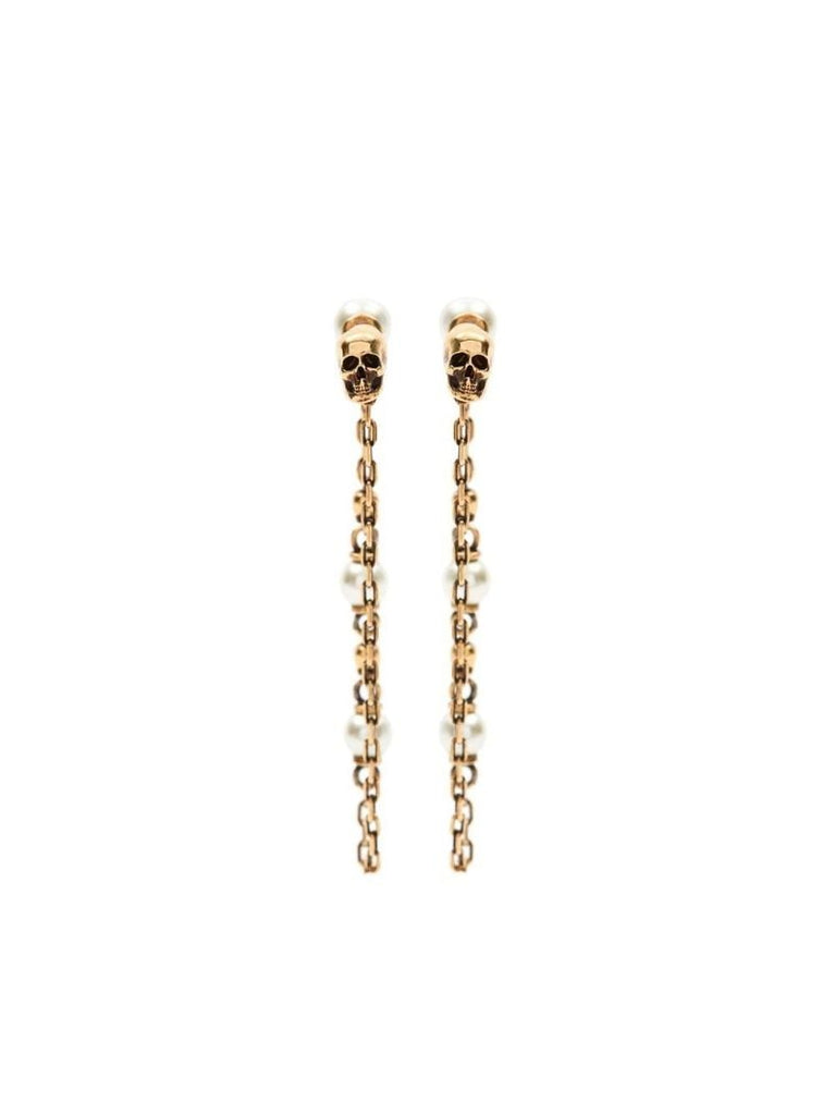 Gold-tone Skull Drop Chain Earrings