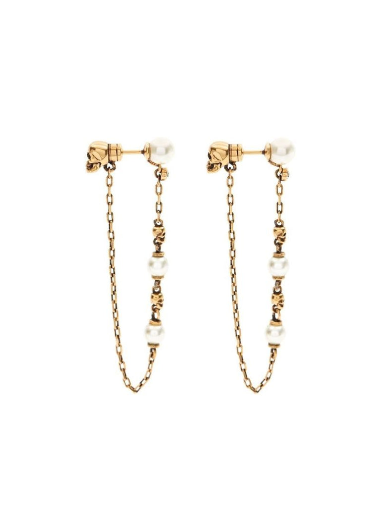 Gold-tone Skull Drop Chain Earrings