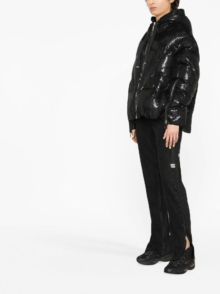 Black Iconic Hooded Quilted Sequinned Jacket