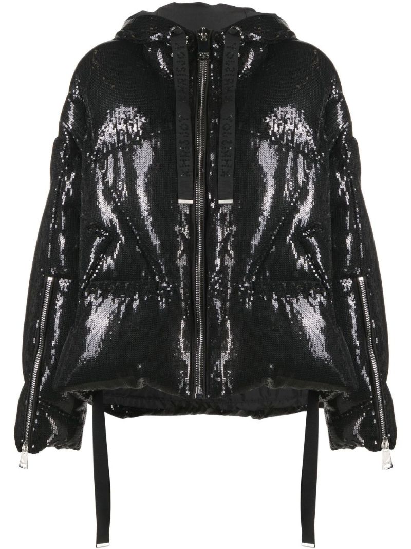 Black Iconic Hooded Quilted Sequinned Jacket