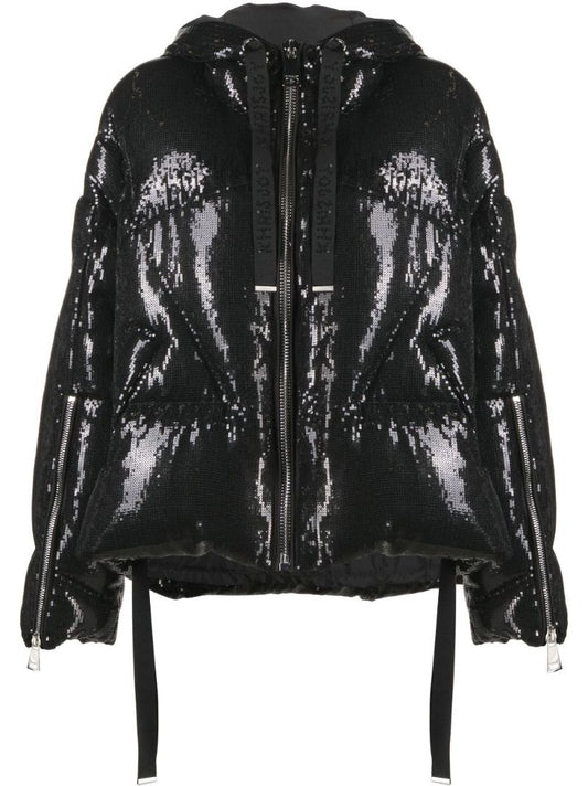 Black Iconic Hooded Quilted Sequinned Jacket