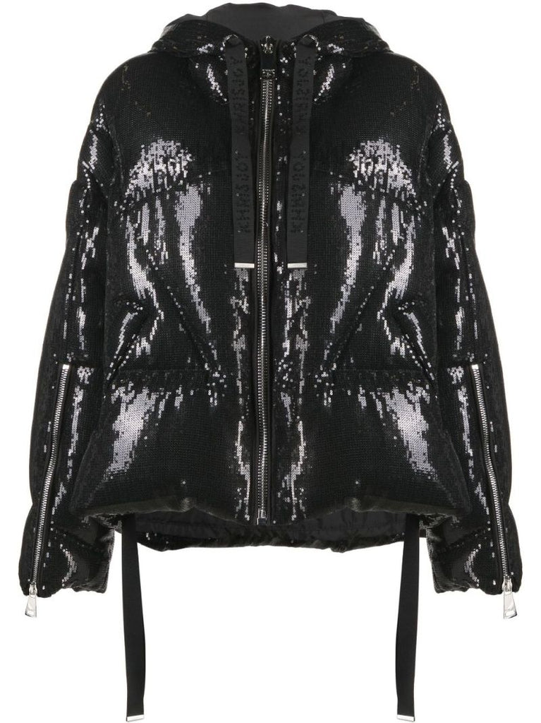 Black Iconic Hooded Quilted Sequinned Jacket