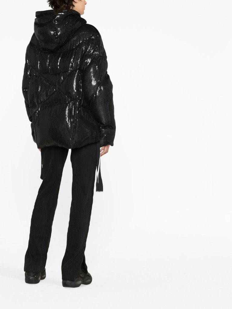 Black Iconic Hooded Quilted Sequinned Jacket
