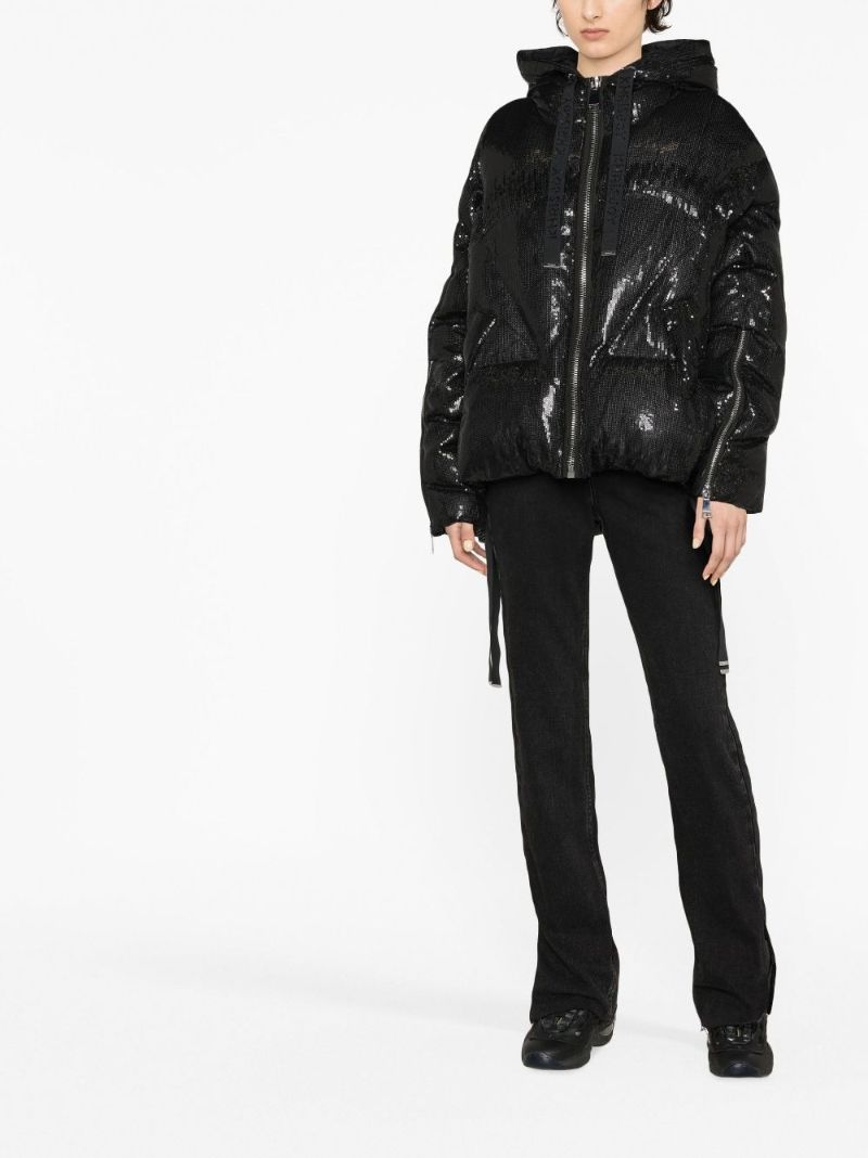 Black Iconic Hooded Quilted Sequinned Jacket