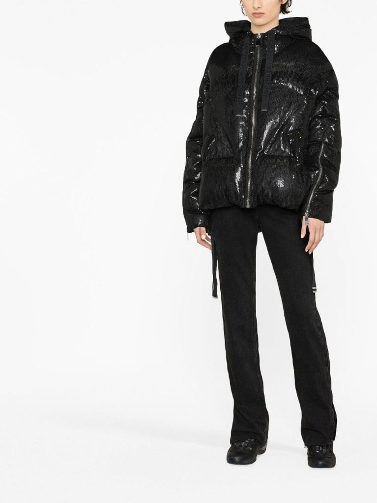 Black Iconic Hooded Quilted Sequinned Jacket