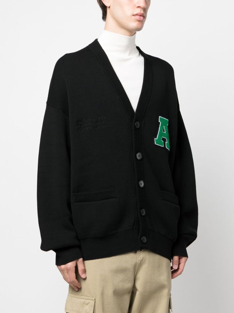 Black Singular Logo Embroidered Cardigan