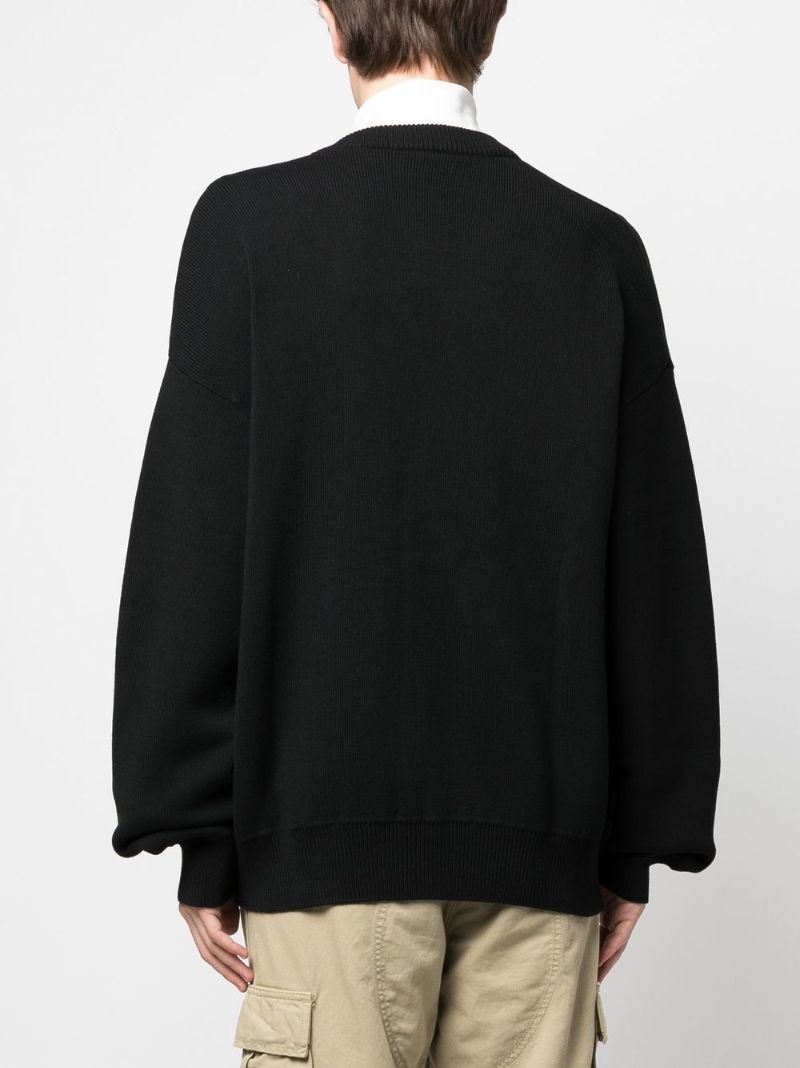 Black Singular Logo Embroidered Cardigan