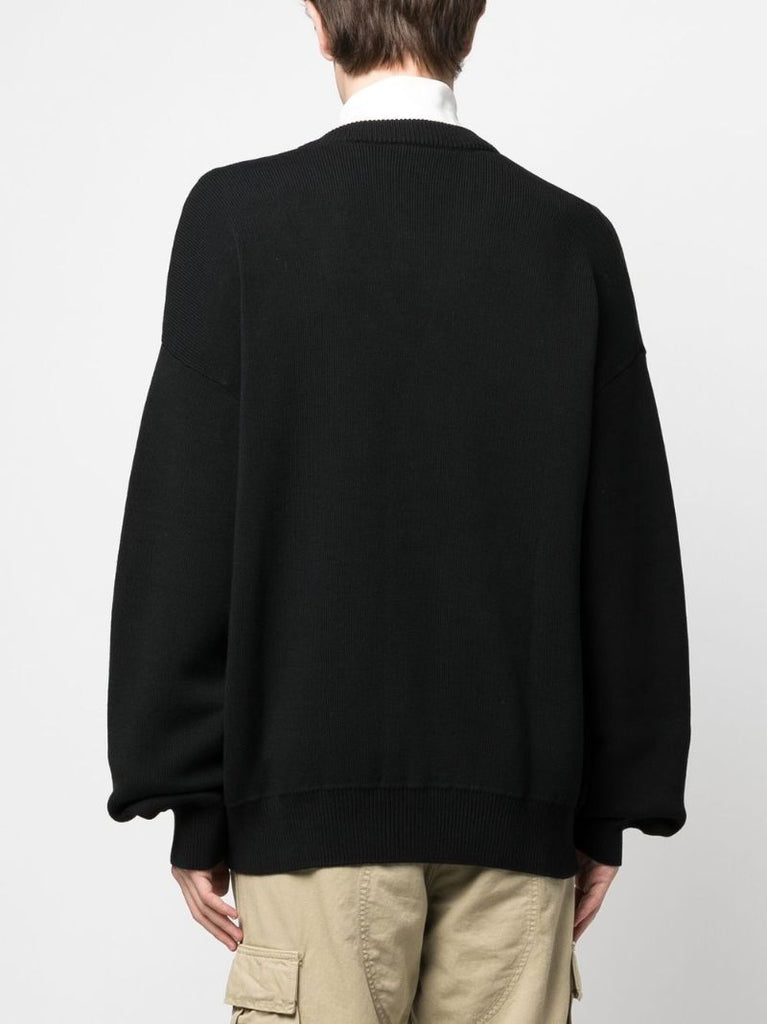 Black Singular Logo Embroidered Cardigan