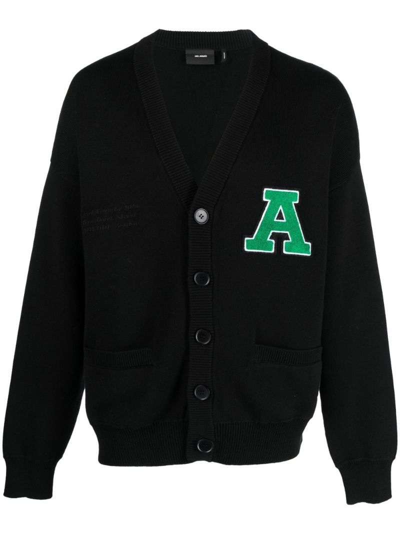 Black Singular Logo Embroidered Cardigan