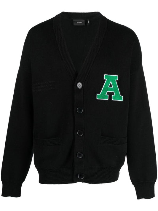Black Singular Logo Embroidered Cardigan