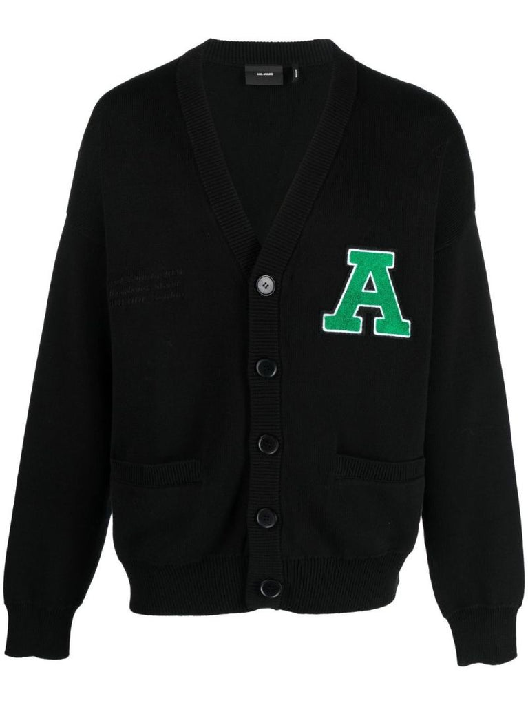 Black Singular Logo Embroidered Cardigan