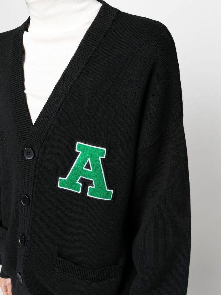 Black Singular Logo Embroidered Cardigan