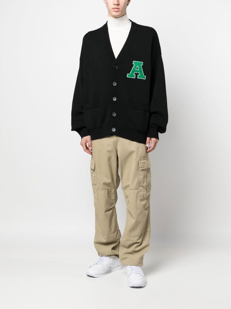 Black Singular Logo Embroidered Cardigan
