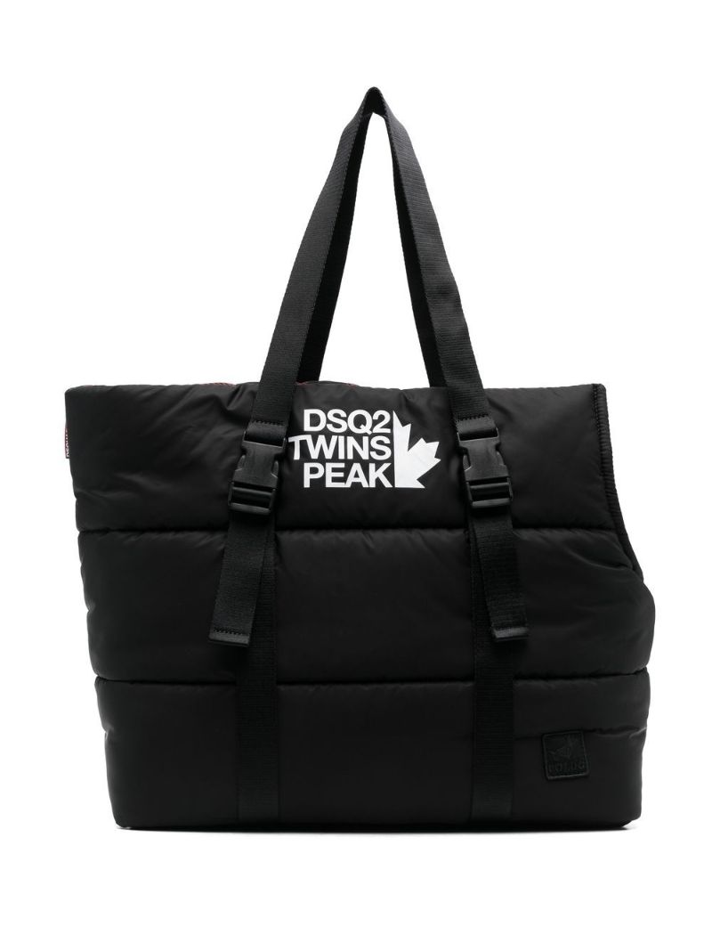 Black Logo Print Padded Tote Bag