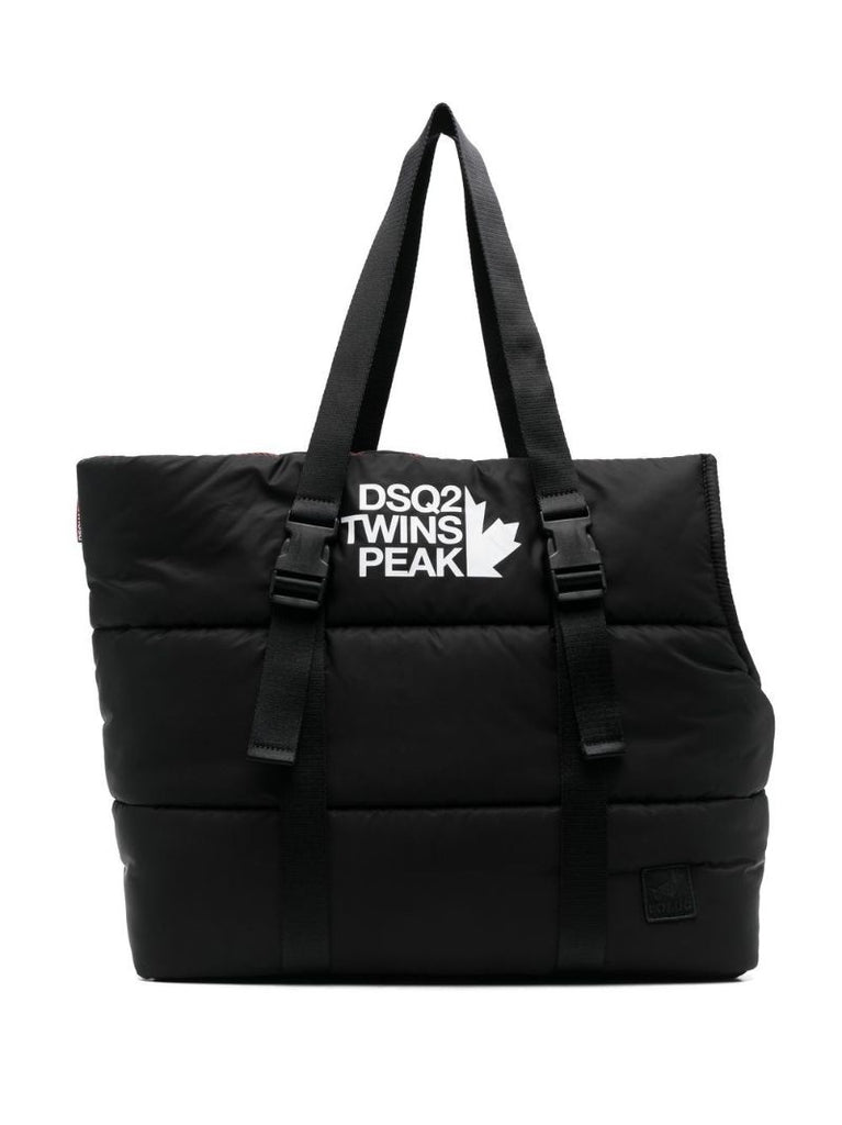 Black Logo Print Padded Tote Bag