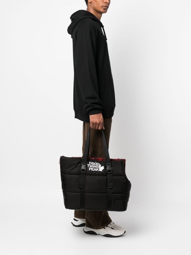 Black Logo Print Padded Tote Bag