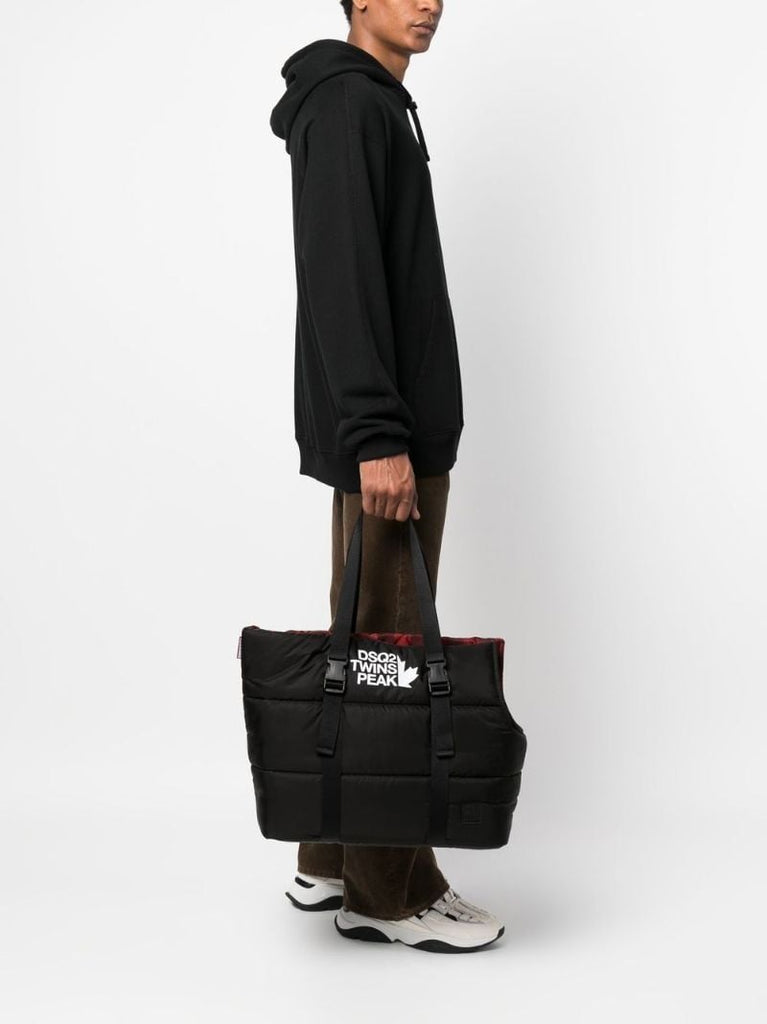 Black Logo Print Padded Tote Bag